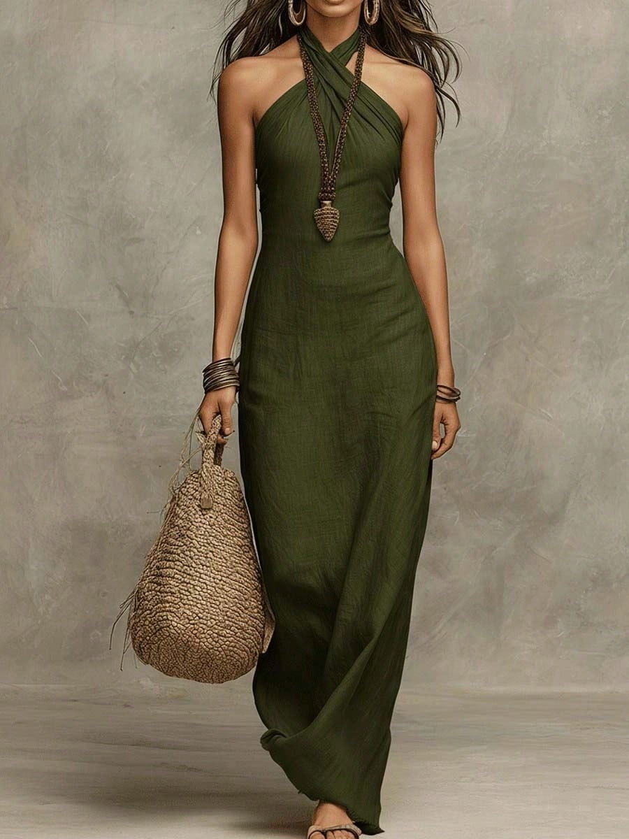 2026 New Arrival Women Sleeveless Halter Neck Dress Slim Elegant Fashion Midi Dress - image 11