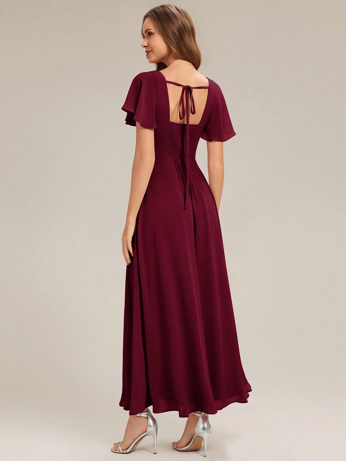 EVERPRETTY Elegant Chiffon Short Sleeve Square Neck Bridesmaid Dress, Autumn Wedding Guest Evening Gown, - image 14