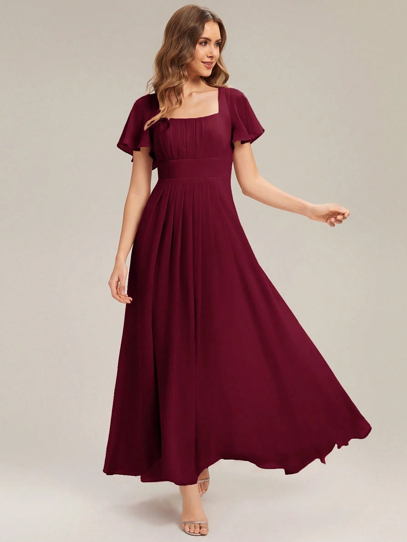 EVERPRETTY Elegant Chiffon Short Sleeve Square Neck Bridesmaid Dress, Autumn Wedding Guest Evening Gown, - image 13