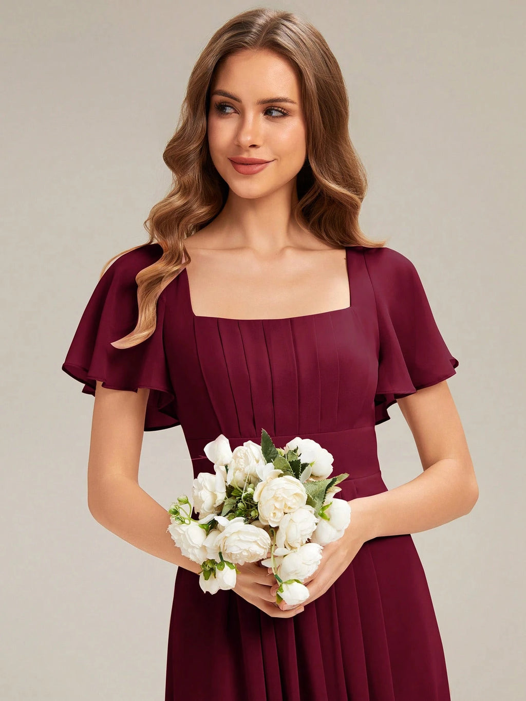 EVERPRETTY Elegant Chiffon Short Sleeve Square Neck Bridesmaid Dress, Autumn Wedding Guest Evening Gown, - image 17