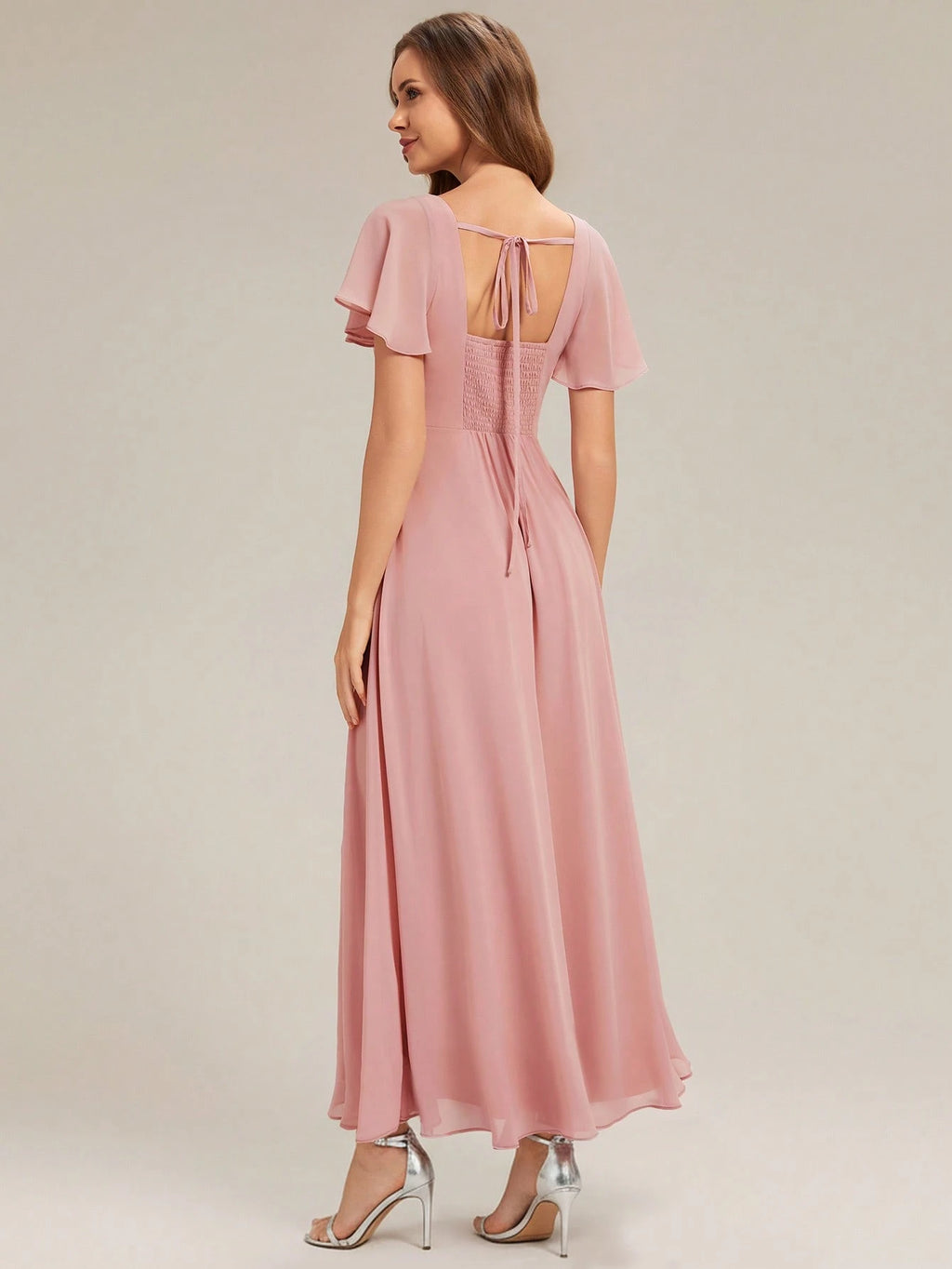 EVERPRETTY Elegant Chiffon Short Sleeve Square Neck Bridesmaid Dress, Autumn Wedding Guest Evening Gown, - image 20