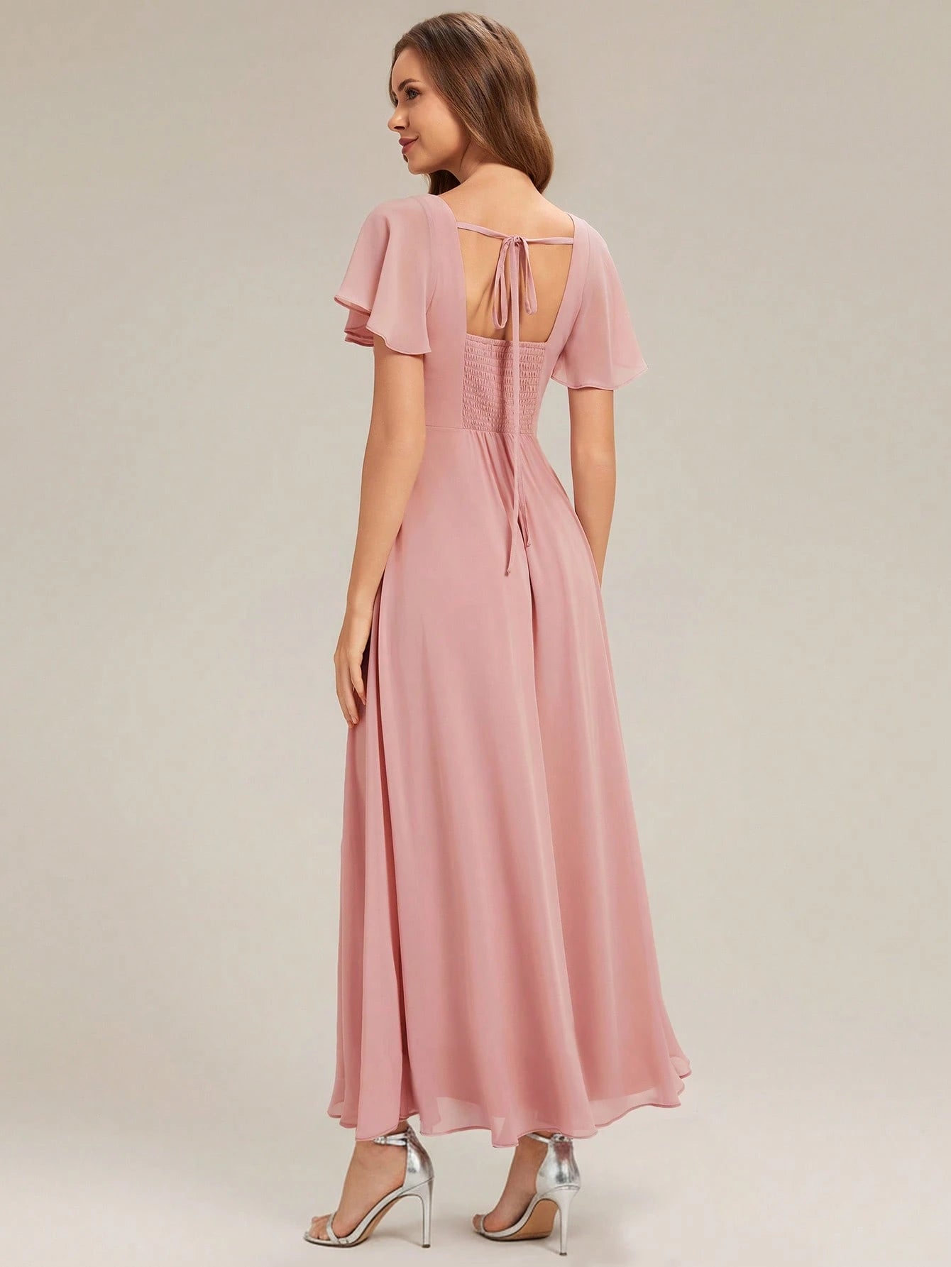 EVERPRETTY Elegant Chiffon Short Sleeve Square Neck Bridesmaid Dress, Autumn Wedding Guest Evening Gown, - image 20