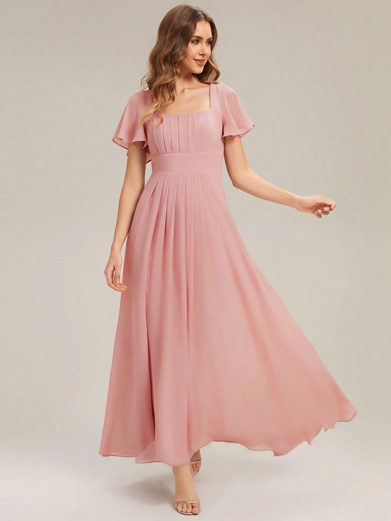 EVERPRETTY Elegant Chiffon Short Sleeve Square Neck Bridesmaid Dress, Autumn Wedding Guest Evening Gown, - image 19