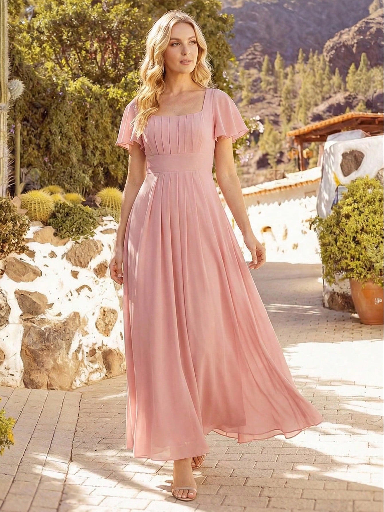 EVERPRETTY Elegant Chiffon Short Sleeve Square Neck Bridesmaid Dress, Autumn Wedding Guest Evening Gown, - image 18