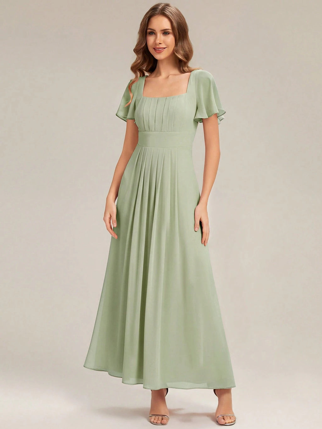 EVERPRETTY Elegant Chiffon Short Sleeve Square Neck Bridesmaid Dress, Autumn Wedding Guest Evening Gown, - image 5