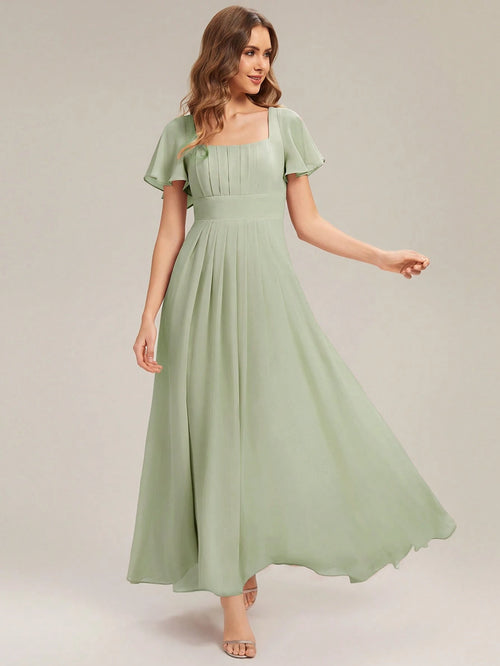 EVERPRETTY Elegant Chiffon Short Sleeve Square Neck Bridesmaid Dress, Autumn Wedding Guest Evening Gown, - image 2