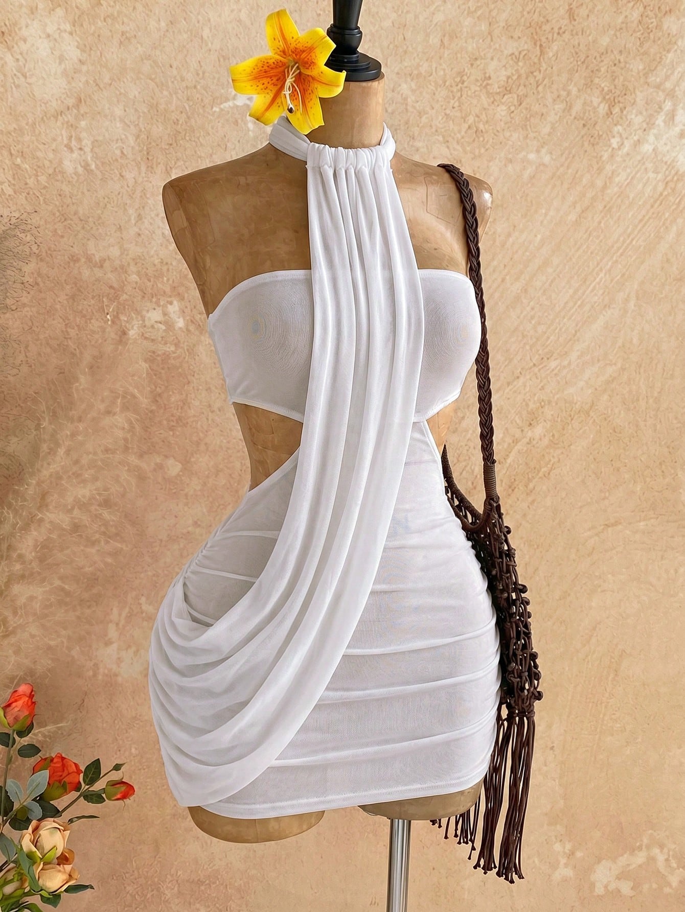 Soleia Women's Summer Khaki Bandage Vacation Bodycon Mini
