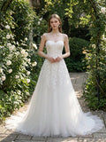 YOUKEFEIER Sweetheart Neckline Lace Embroidered Long Wedding Dress For Outdoor Wedding Ceremony