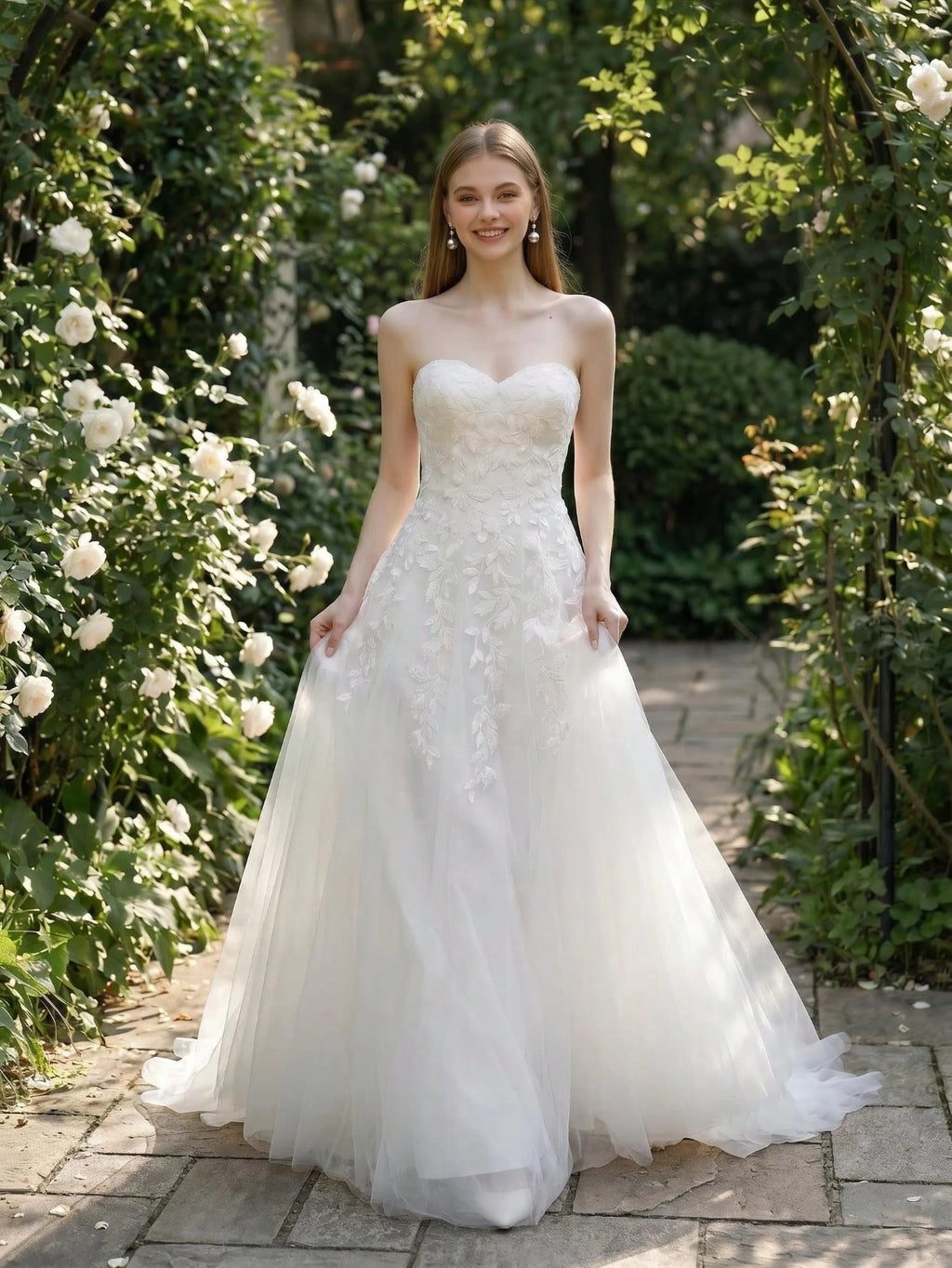YOUKEFEIER Sweetheart Neckline Lace Embroidered Long Wedding Dress For Outdoor Wedding Ceremony - image 3
