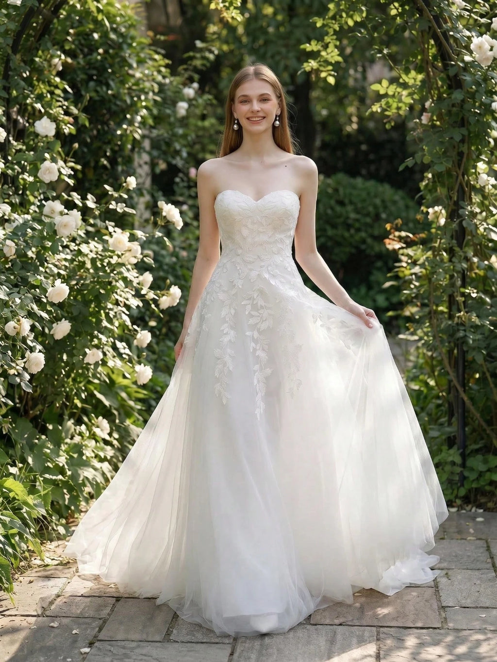YOUKEFEIER Sweetheart Neckline Lace Embroidered Long Wedding Dress For Outdoor Wedding Ceremony - image 5