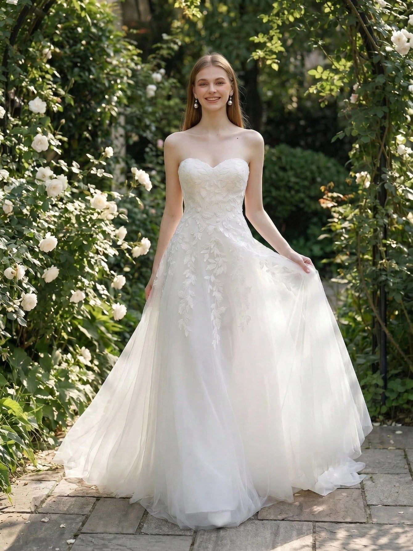 YOUKEFEIER Sweetheart Neckline Lace Embroidered Long Wedding Dress For Outdoor Wedding Ceremony - image 5