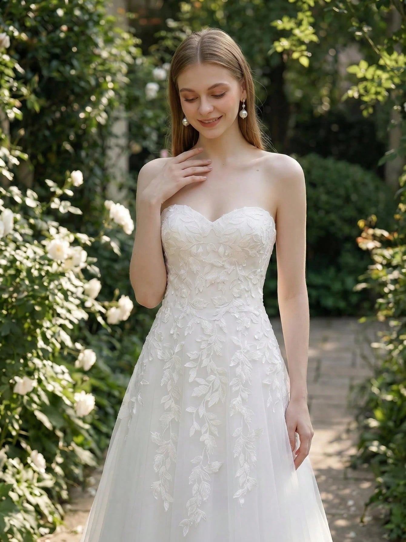 YOUKEFEIER Sweetheart Neckline Lace Embroidered Long Wedding Dress For Outdoor Wedding Ceremony - image 7