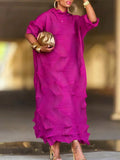 Women's Elegant Textured Midi Dress With Ruffled Design, Pleated High