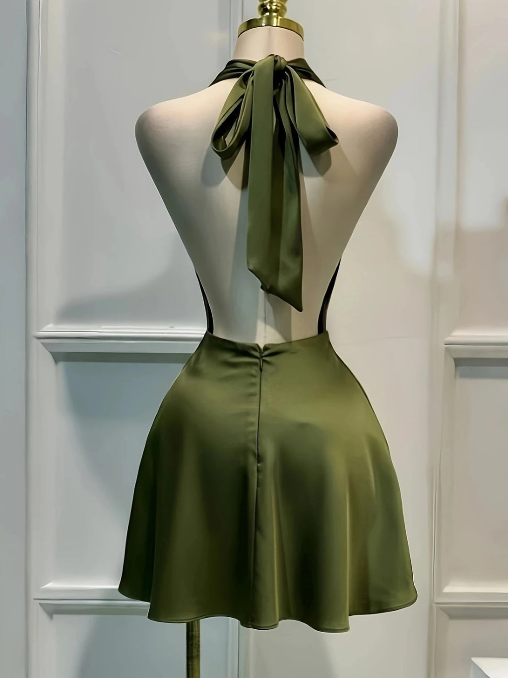Women's Solid Color Plunging Neckline Backless Sexy Halter Mini Dress