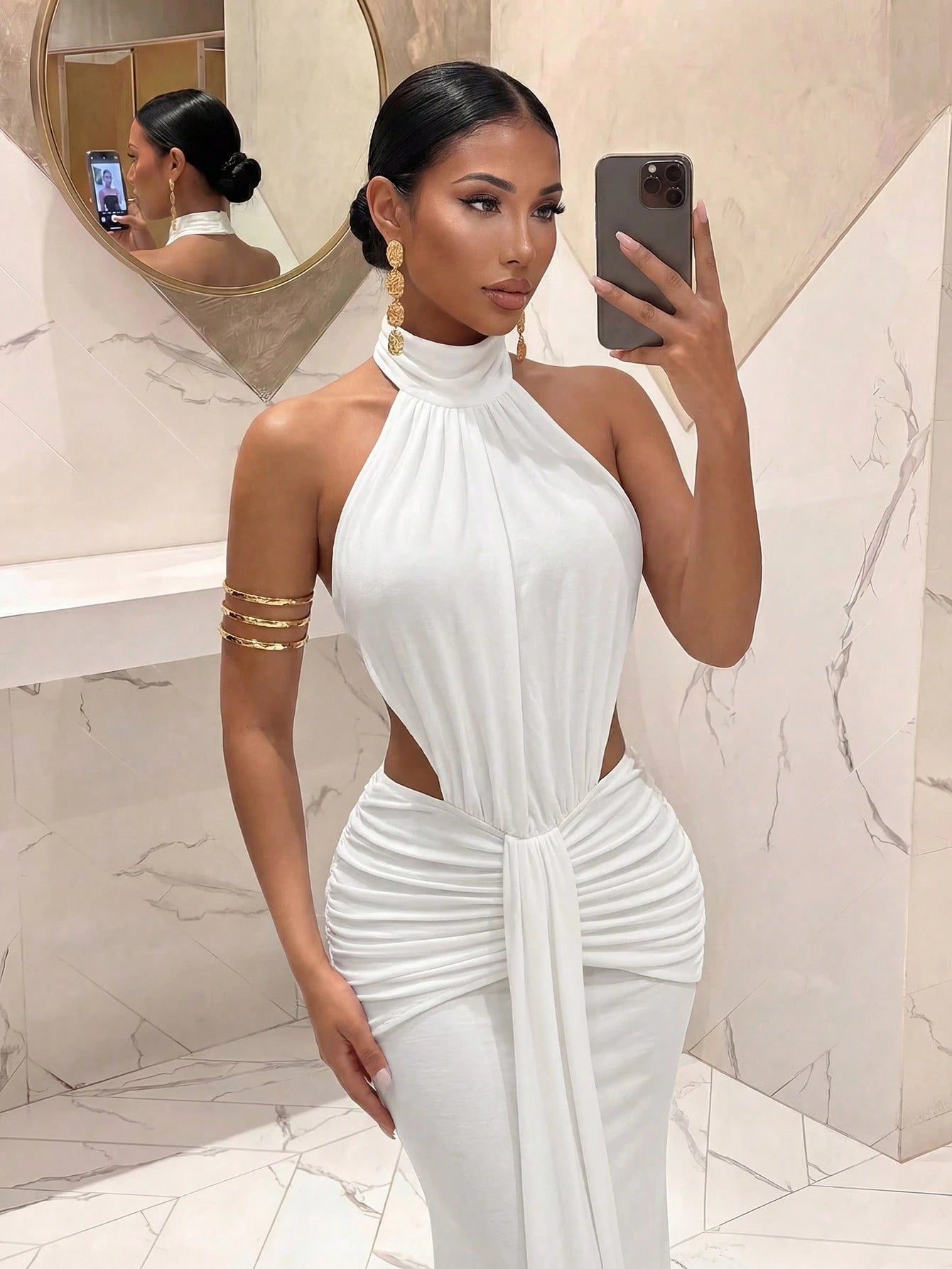 Slaydiva Women's White Backless Long Dress, Elegant Sexy Polka Dot French Style Summer Wedding Guest Dinner - image 8