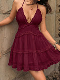 Summer Vacation Outfits Women White Halter Neck Ruffle Tiered Mini