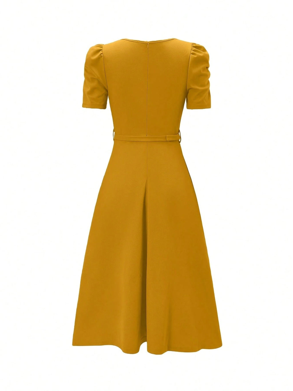Red Elegant Belted Short Sleeve Midi Dress For Women Casual A Line