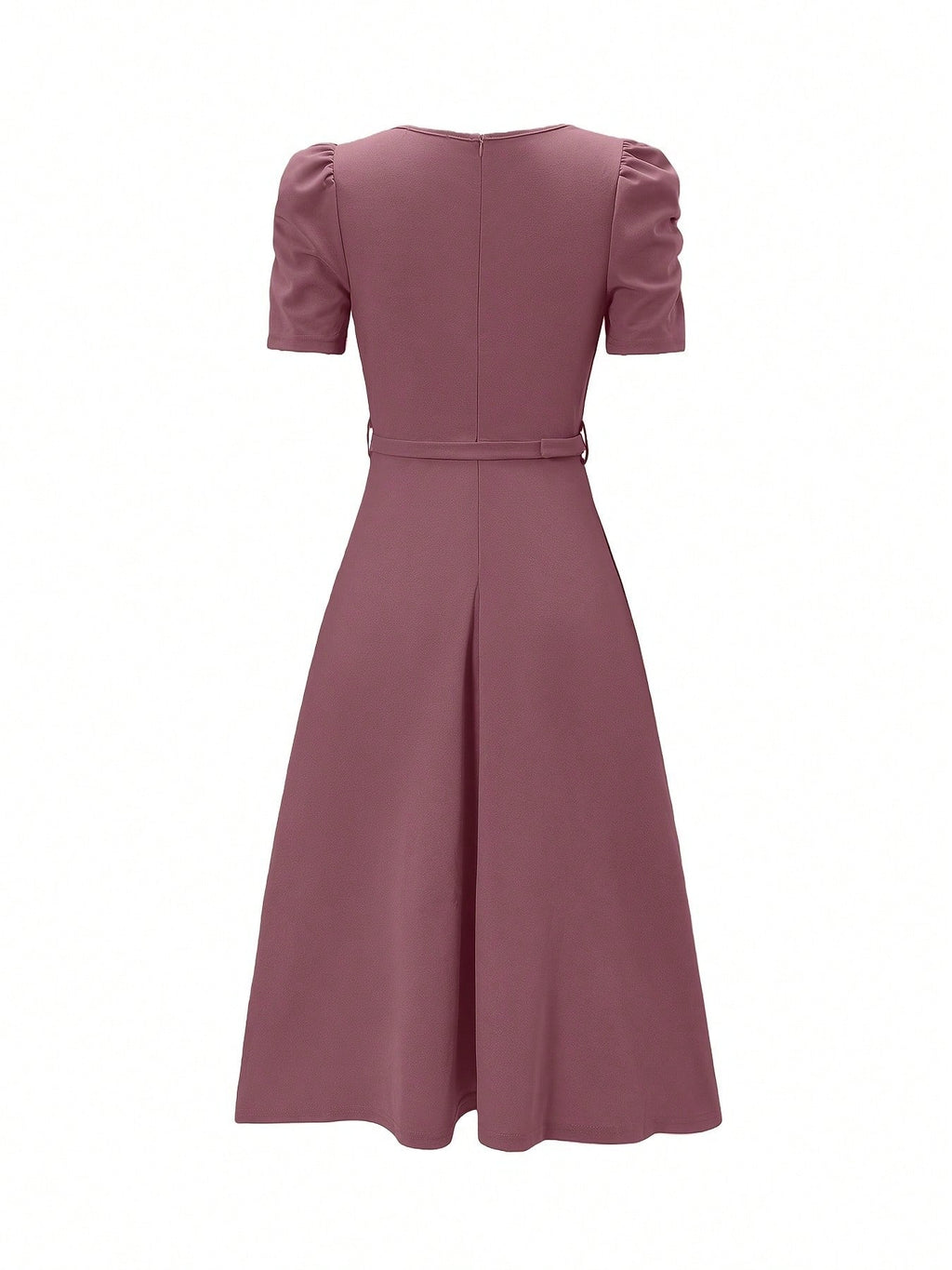 Red Elegant Belted Short Sleeve Midi Dress For Women Casual A Line