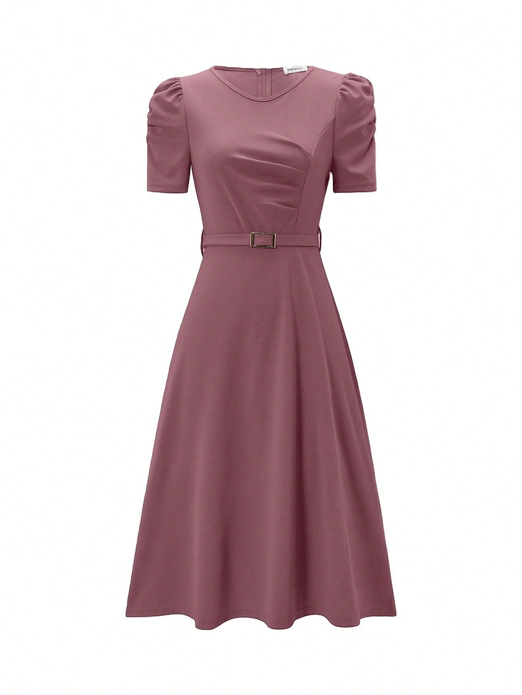 Red Elegant Belted Short Sleeve Midi Dress For Women Casual A Line
