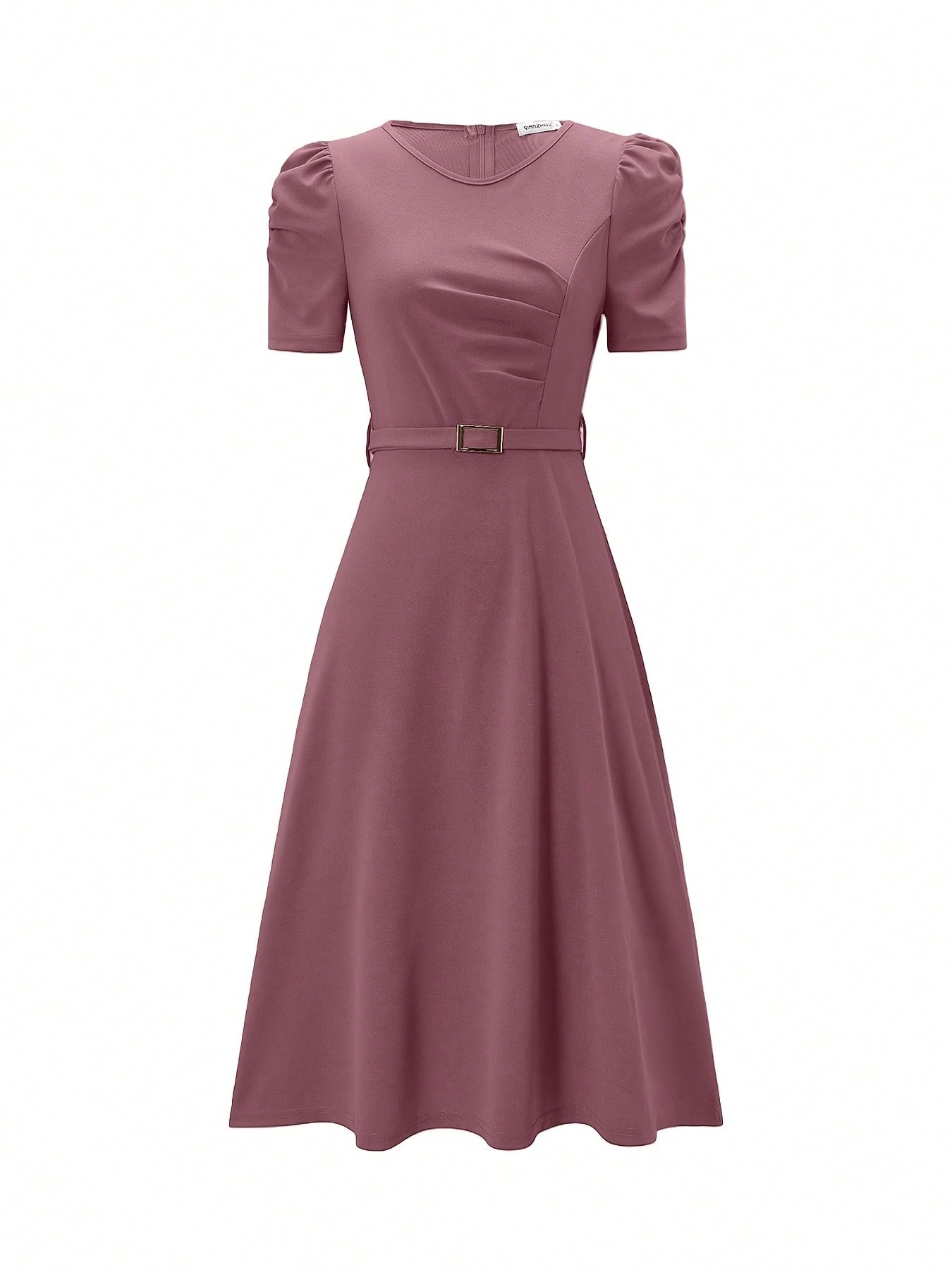 Red Elegant Belted Short Sleeve Midi Dress For Women Casual A Line