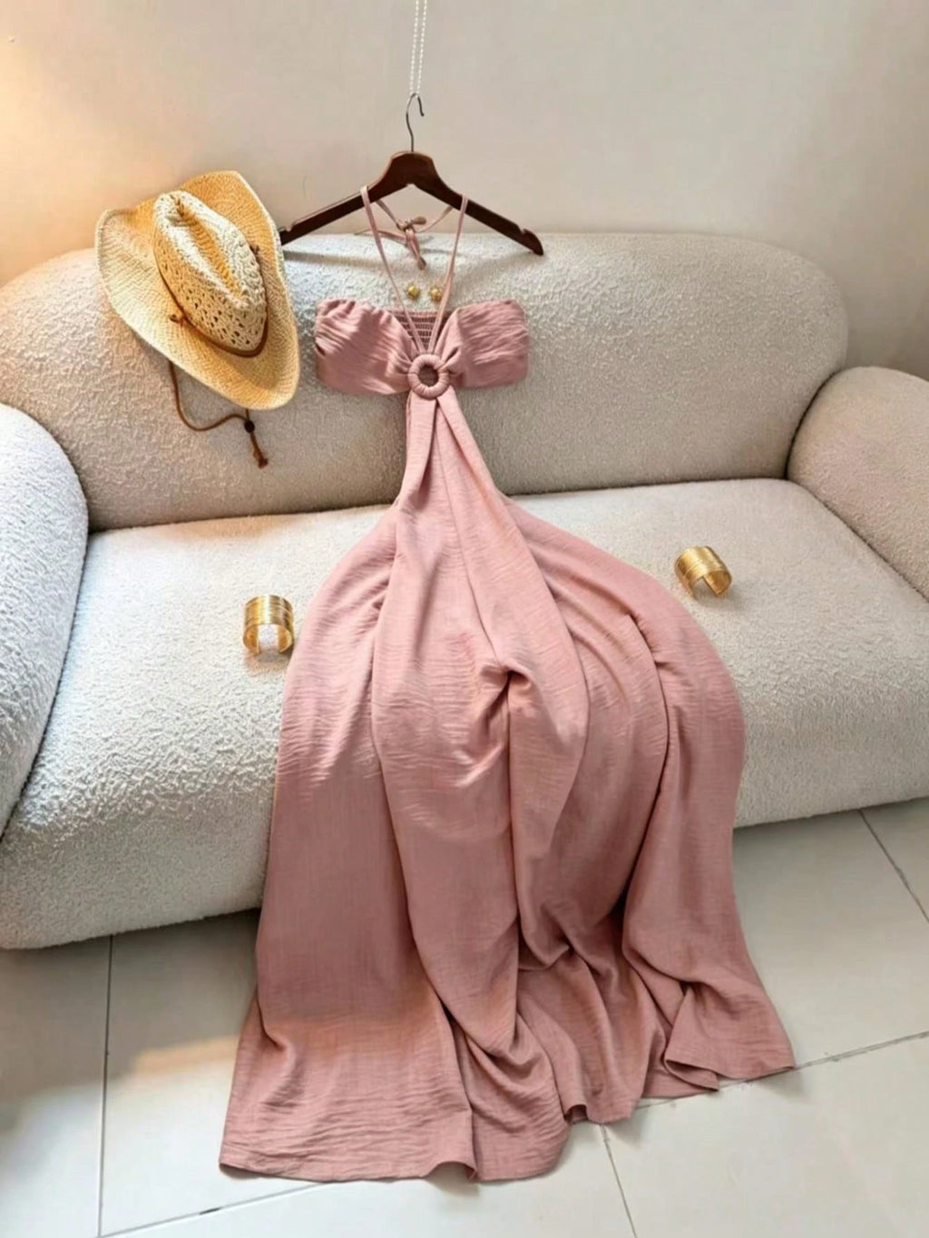 Women's Vacation Style Midi Dress, Print Backless Hollow Out