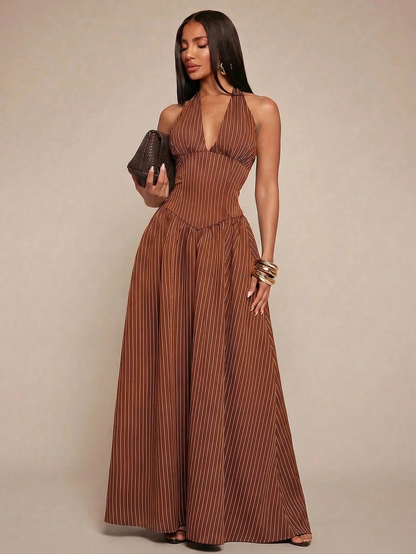 Radiana Elegant Sexy Summer Navy Blue Halter Neck Maxi Dress,Flowy