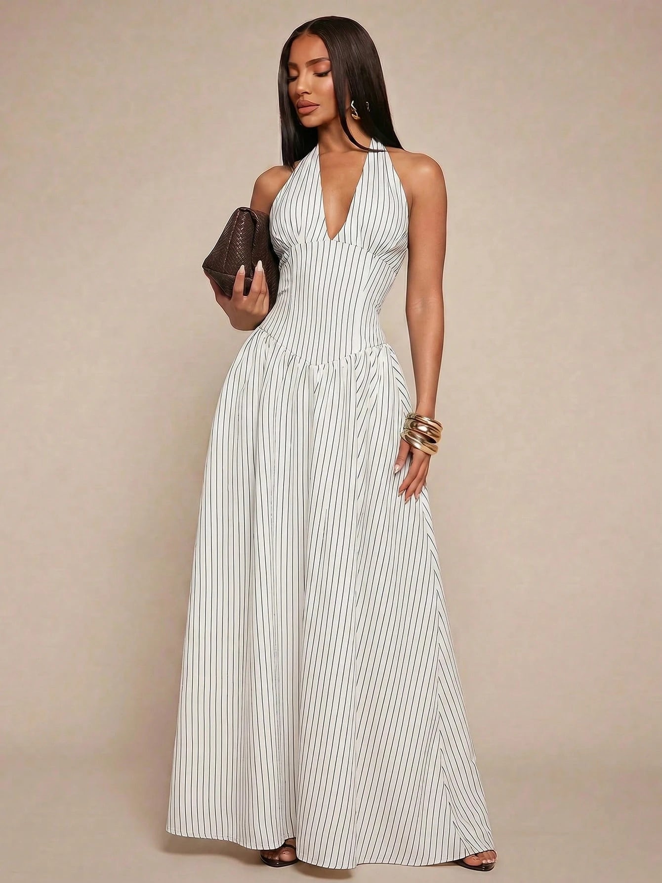 Radiana Elegant Sexy Summer Navy Blue Halter Neck Maxi Dress,Flowy
