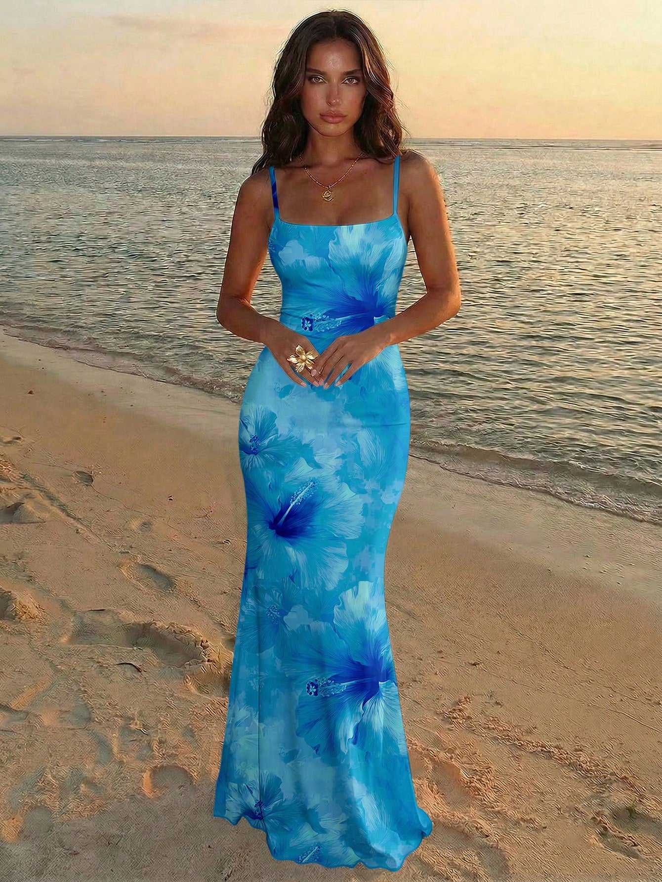 Aloruh Women's Elegant Orange Hibiscus Print Backless Tie Strap Dress,Orange And Yellow,Summer,Boho,Beach - image 12