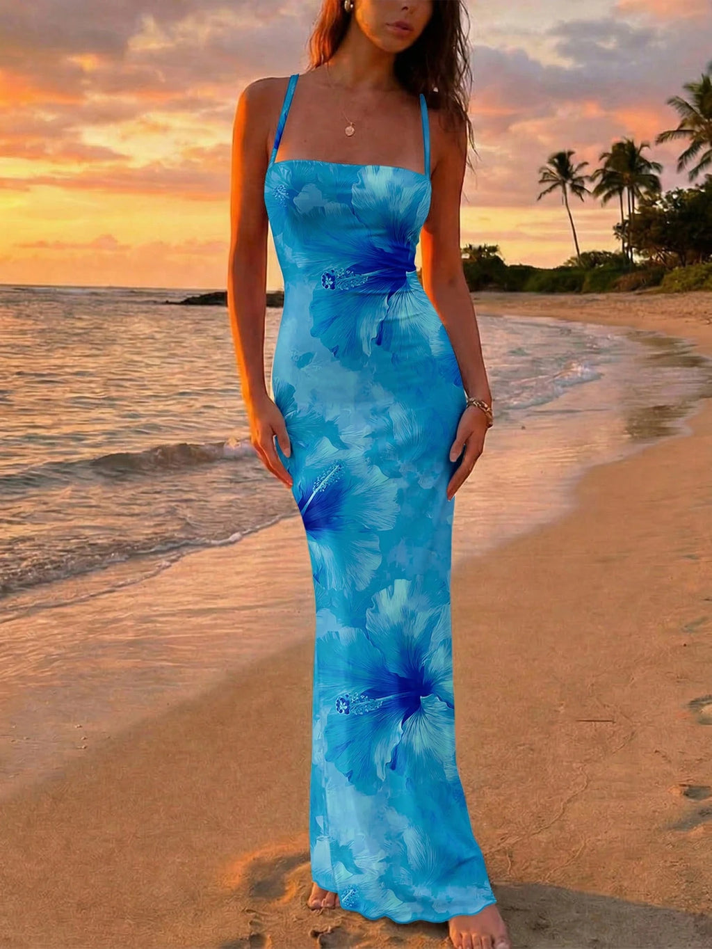 Aloruh Women's Elegant Orange Hibiscus Print Backless Tie Strap Dress,Orange And Yellow,Summer,Boho,Beach - image 13