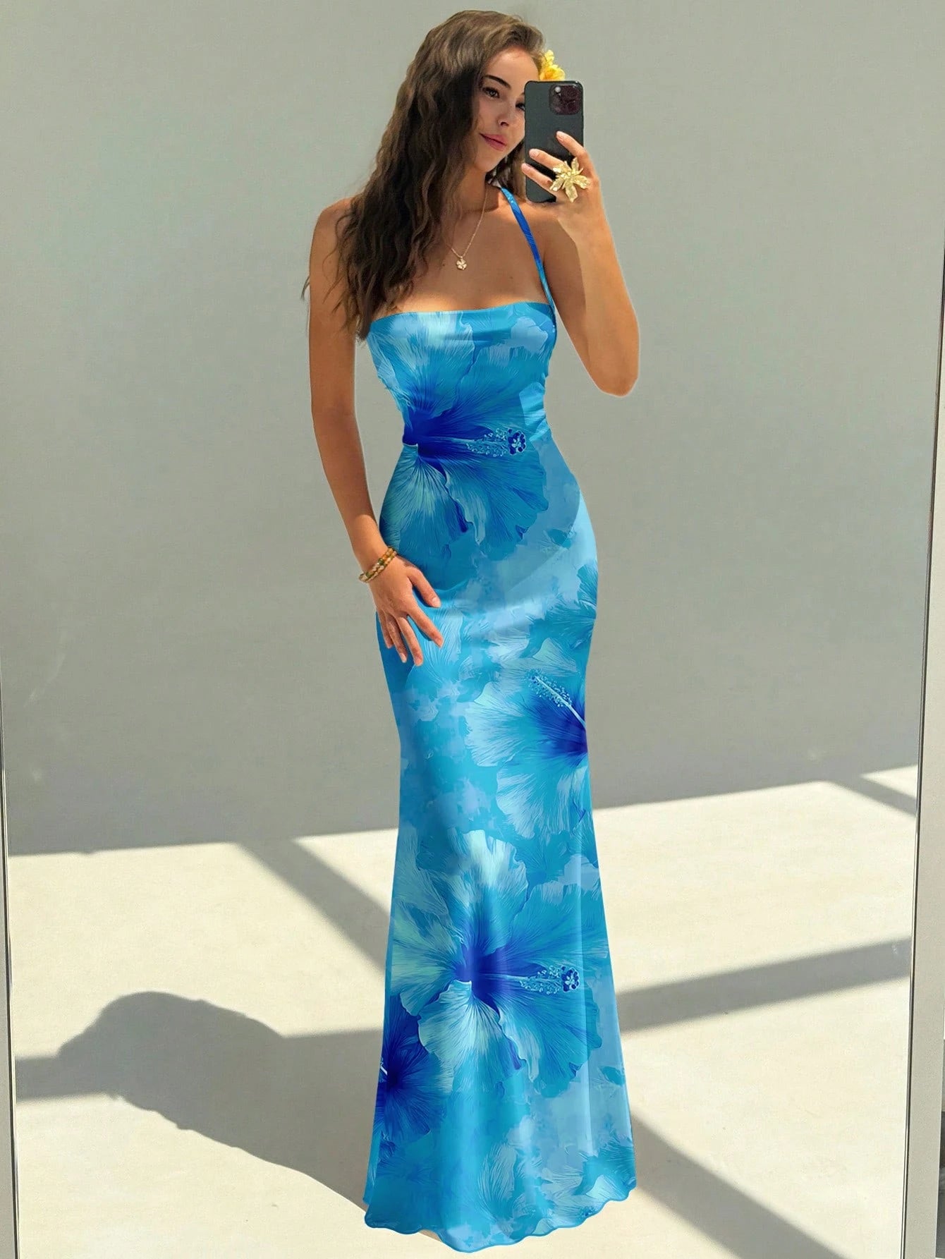 Aloruh Women's Elegant Orange Hibiscus Print Backless Tie Strap Dress,Orange And Yellow,Summer,Boho,Beach - image 16