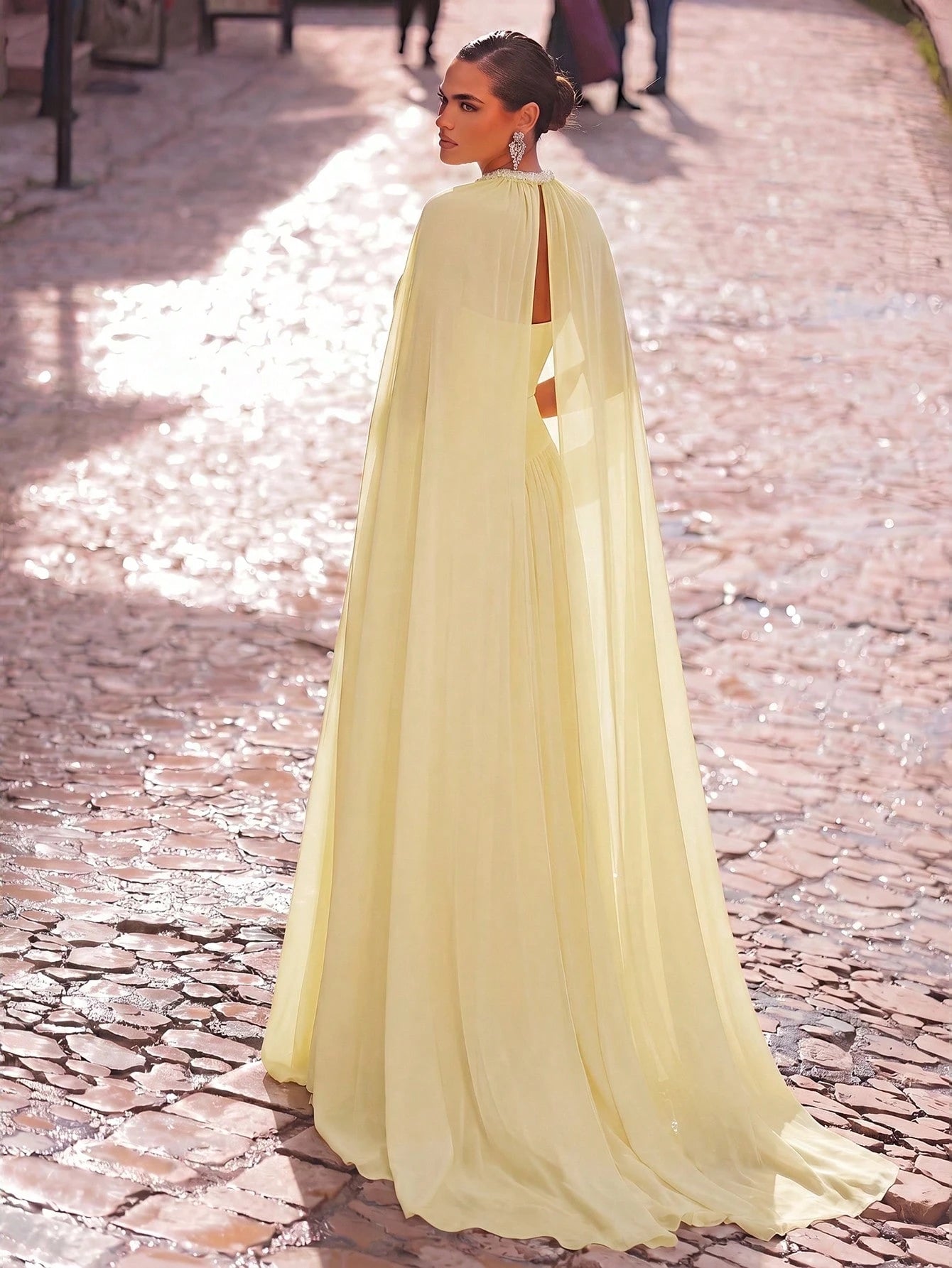 Aureia Elegant, , Fashionable Apricot Chiffon Halter Shawl Ruched Decor A-Line Dress, Party Wedding Guest And - image 19