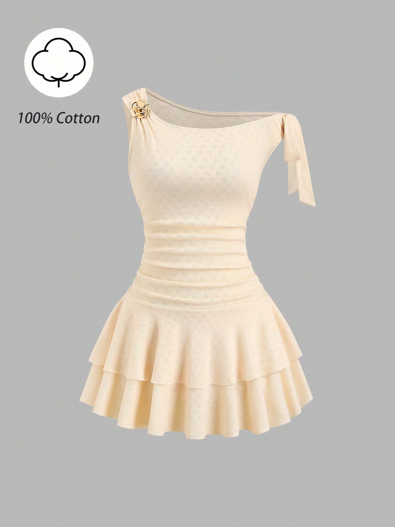 Sweetra Women's Metal Flower Decor Ruched Shoulder Ruched Hem Fashionable Dress - image 11