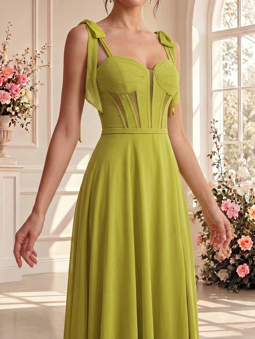 New Luxury Sexy Elegant Elegant Solid Color High Slit Bridesmaid Evening Dress Wedding Yellow - image 4