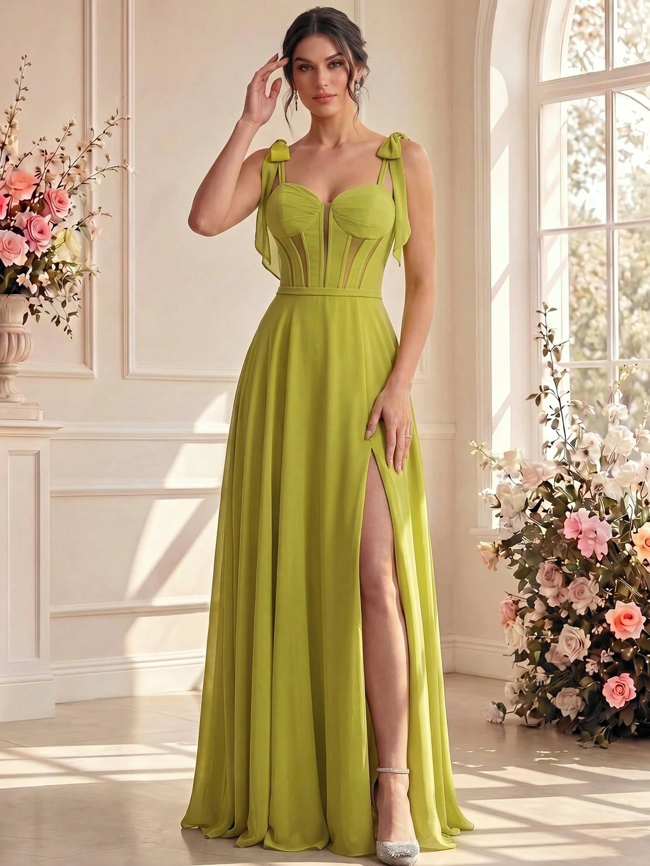 New Luxury Sexy Elegant Elegant Solid Color High Slit Bridesmaid Evening Dress Wedding Yellow - image 6