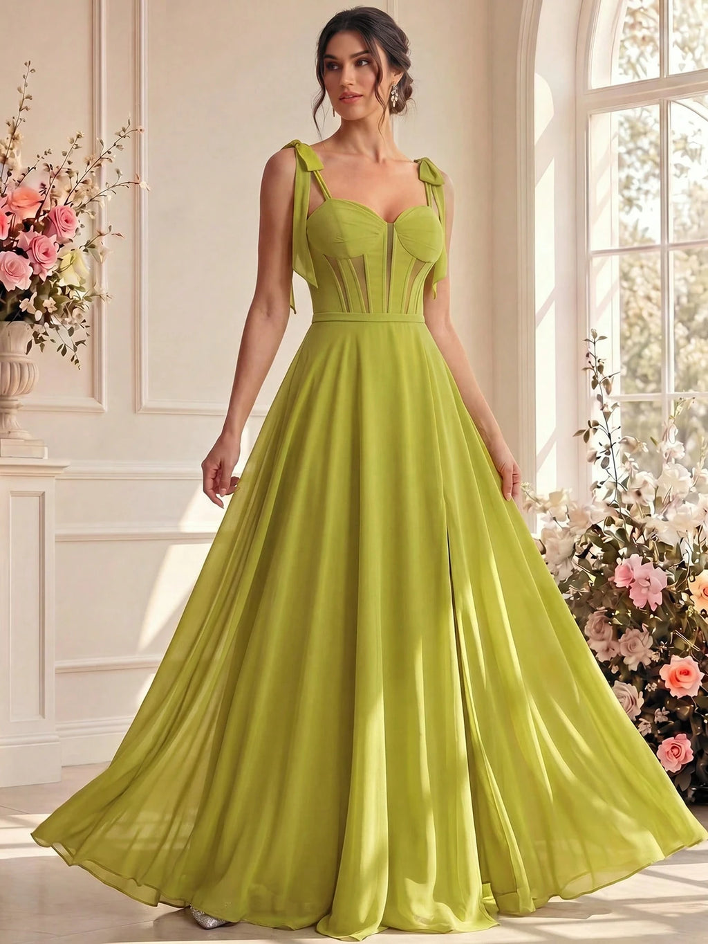 New Luxury Sexy Elegant Elegant Solid Color High Slit Bridesmaid Evening Dress Wedding Yellow - image 5
