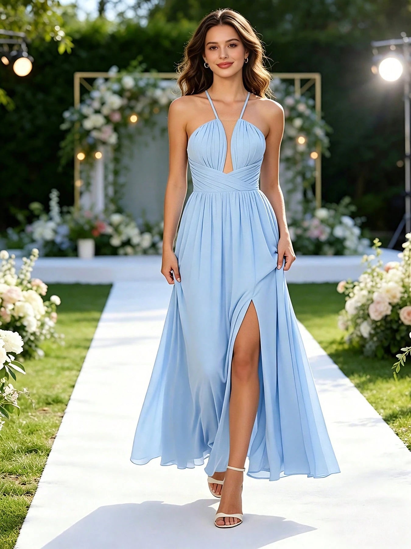 Ice Blue Wedding Guest Dress Leisure Backless Women's Summer Dress For Wedding Evening Party Gown Graduation