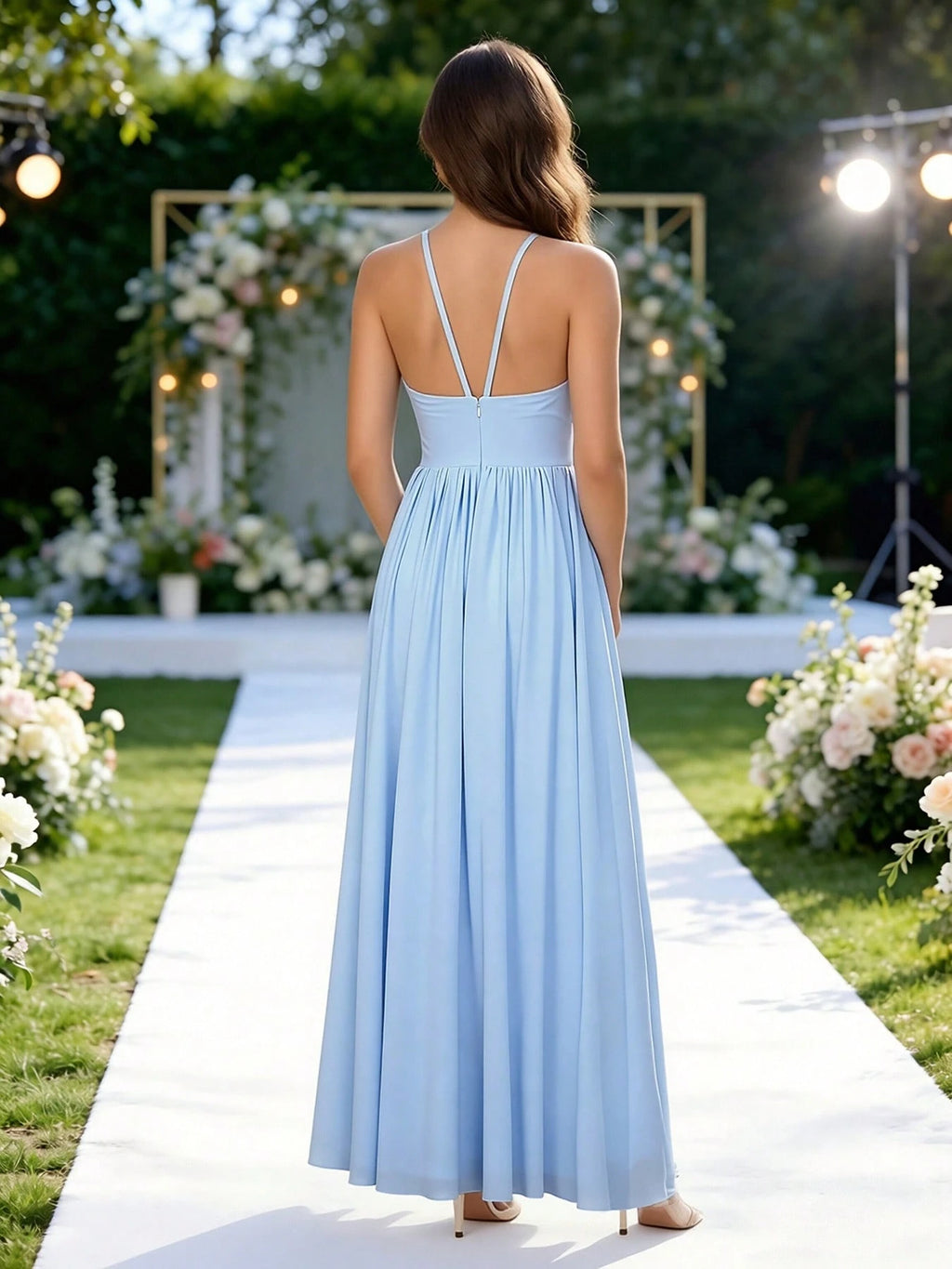 Ice Blue Wedding Guest Dress Leisure Backless Women's Summer Dress For Wedding Evening Party Gown Graduation - image 5