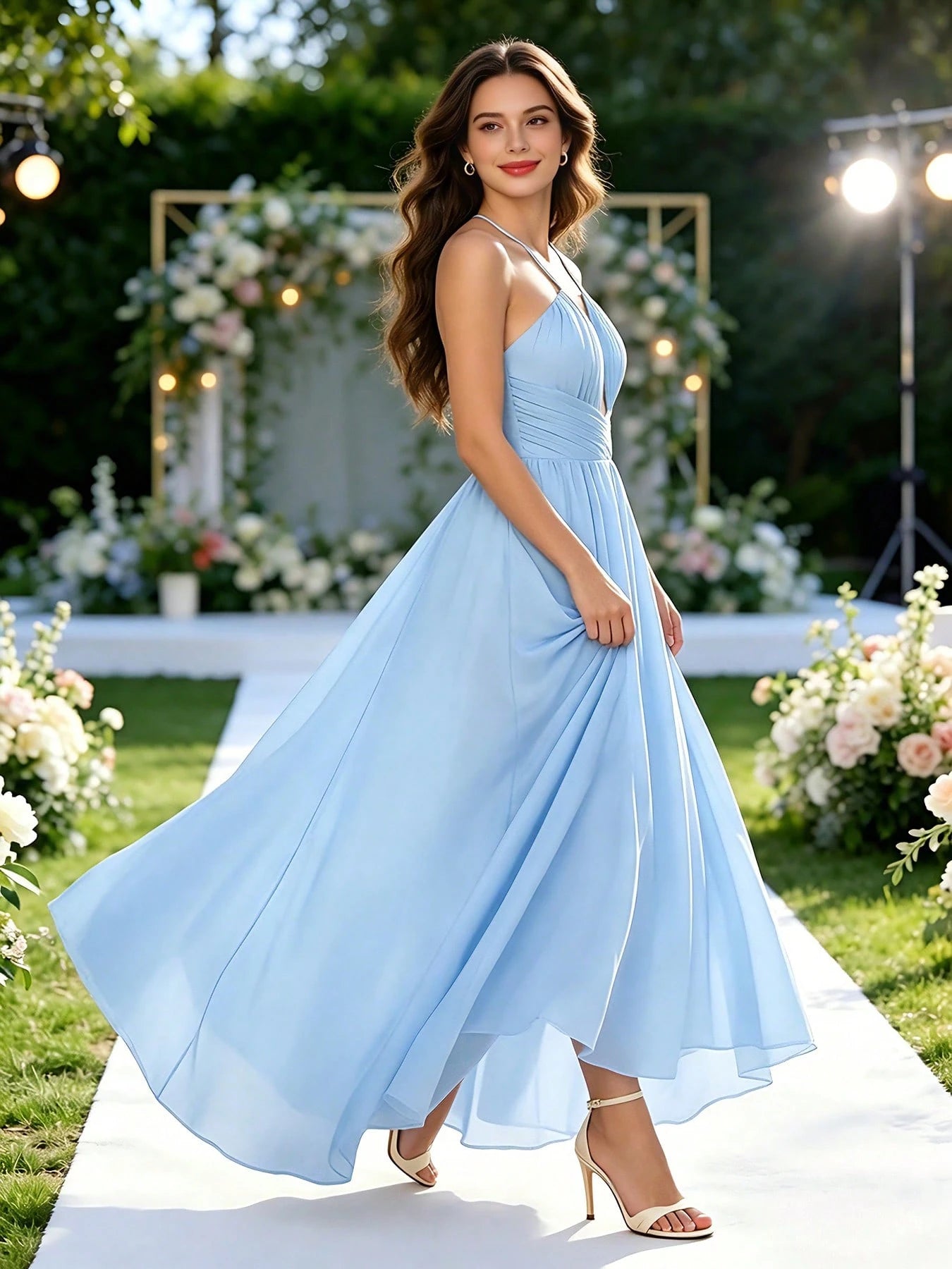 Ice Blue Wedding Guest Dress Leisure Backless Women's Summer Dress For Wedding Evening Party Gown Graduation - image 4