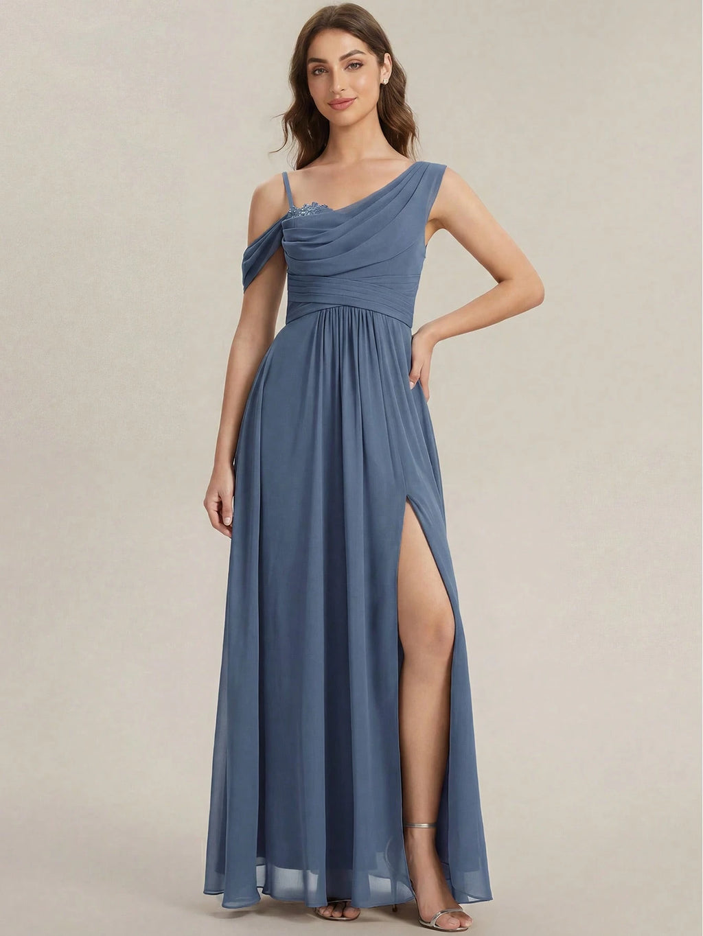 EVERPRETTY Elegant Chiffon Bridesmaid Dress, Pleated Neckline, Embroidered Floral, Long Length, Suitable For - image 2