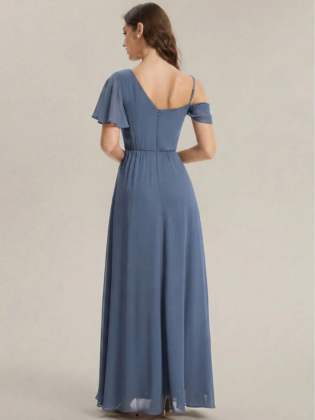 EVERPRETTY Elegant Chiffon Bridesmaid Dress, Pleated Neckline, Embroidered Floral, Long Length, Suitable For - image 3