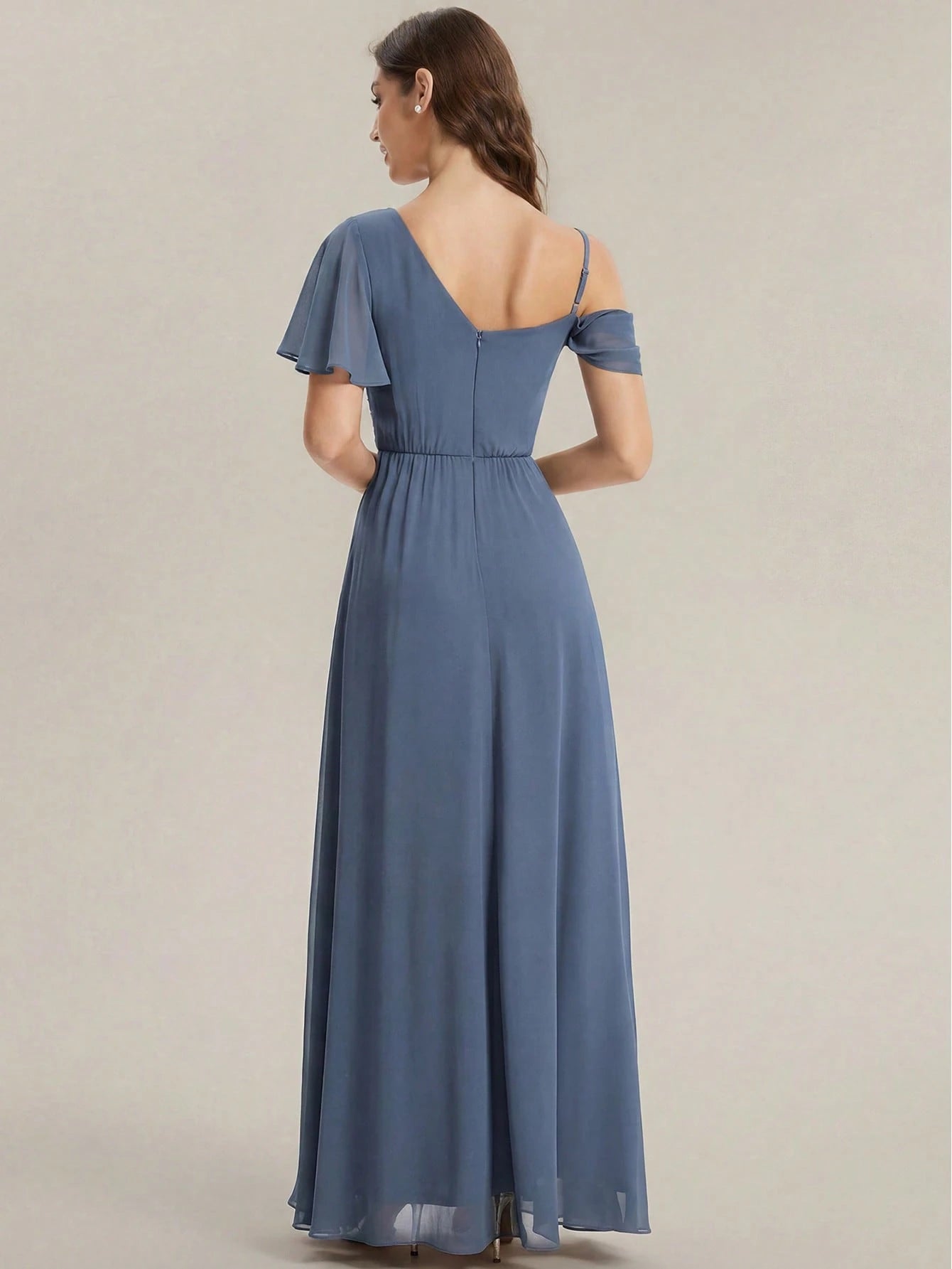 EVERPRETTY Elegant Chiffon Bridesmaid Dress, Pleated Neckline, Embroidered Floral, Long Length, Suitable For - image 3