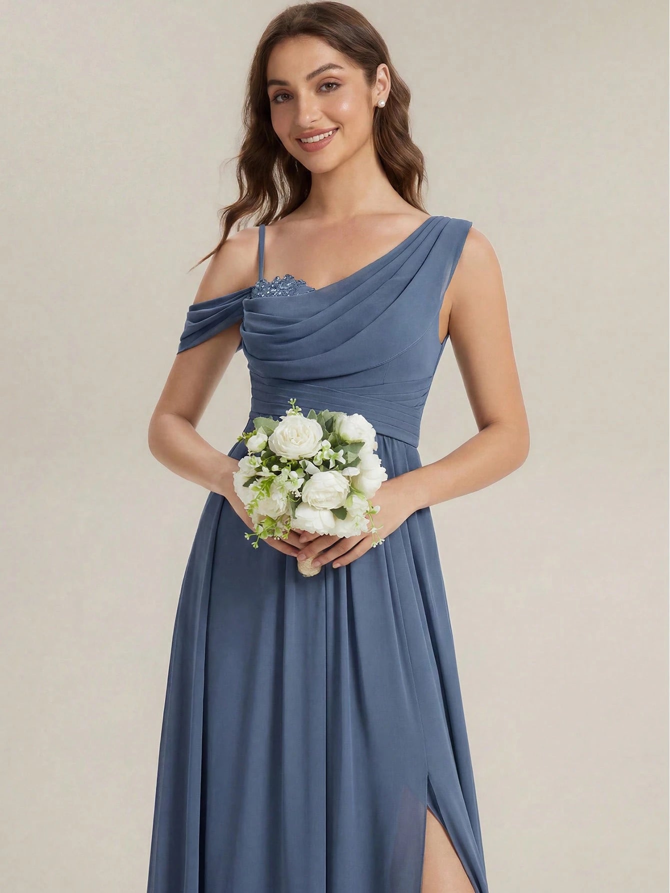 EVERPRETTY Elegant Chiffon Bridesmaid Dress, Pleated Neckline, Embroidered Floral, Long Length, Suitable For - image 6