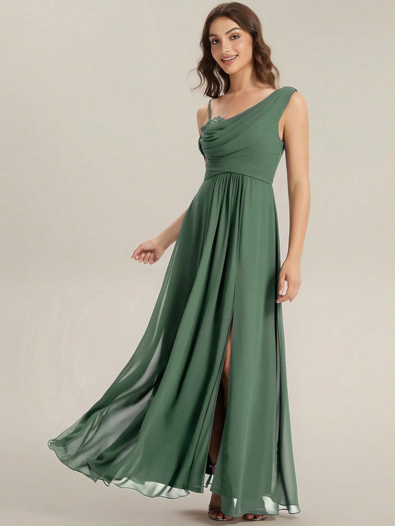 EVERPRETTY Elegant Chiffon Bridesmaid Dress, Pleated Neckline, Embroidered Floral, Long Length, Suitable For - image 19