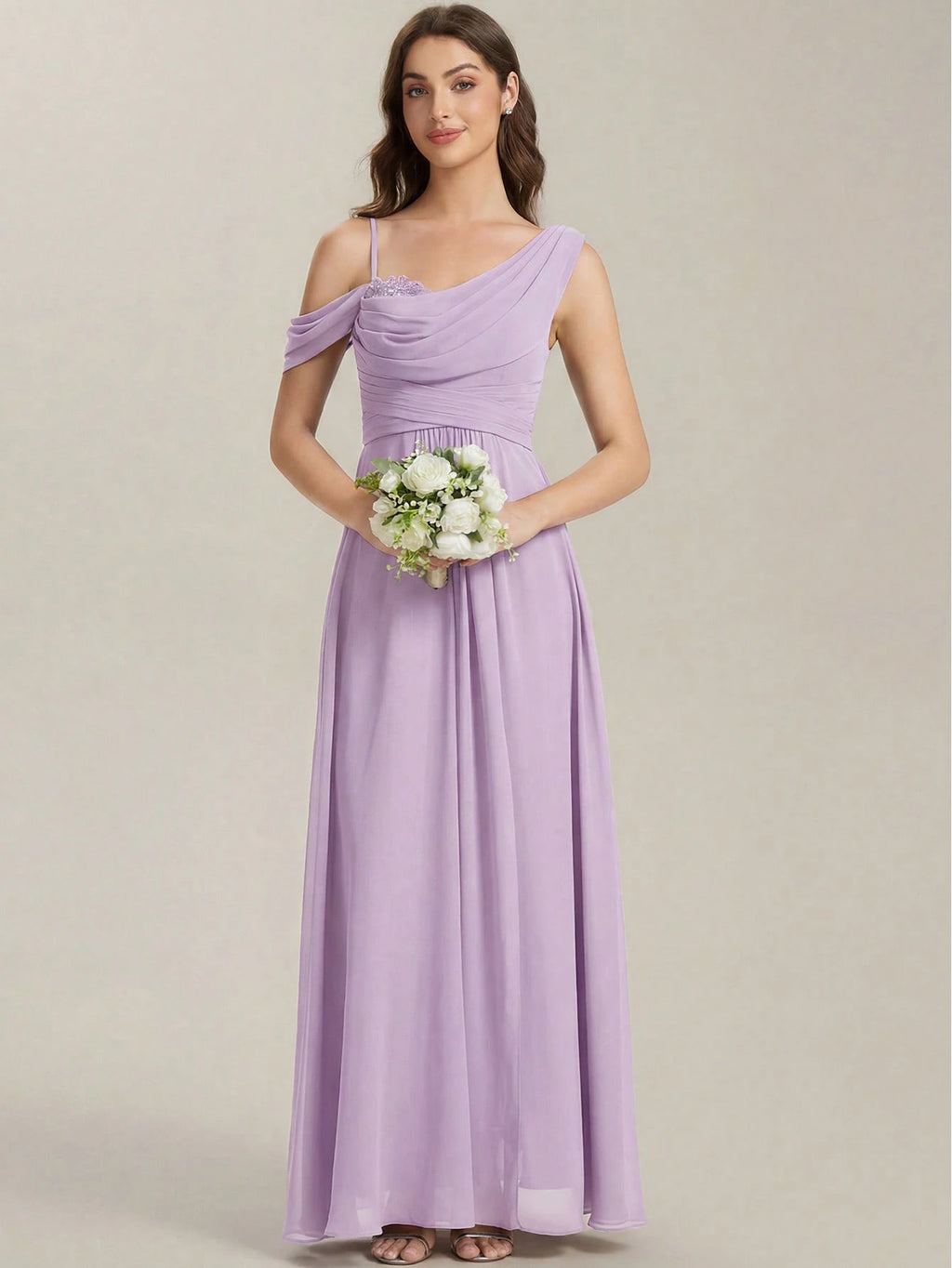 EVERPRETTY Elegant Chiffon Bridesmaid Dress, Pleated Neckline, Embroidered Floral, Long Length, Suitable For - image 10