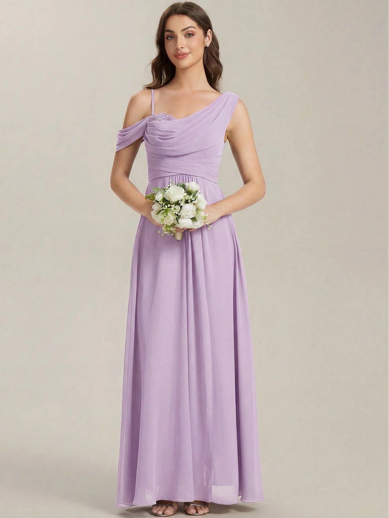 EVERPRETTY Elegant Chiffon Bridesmaid Dress, Pleated Neckline, Embroidered Floral, Long Length, Suitable For - image 10