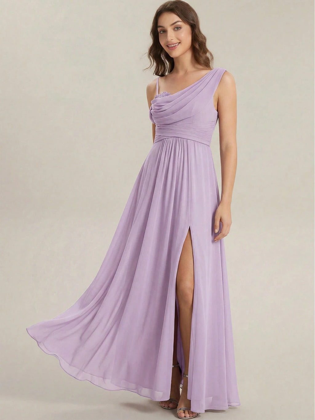 EVERPRETTY Elegant Chiffon Bridesmaid Dress, Pleated Neckline, Embroidered Floral, Long Length, Suitable For - image 9