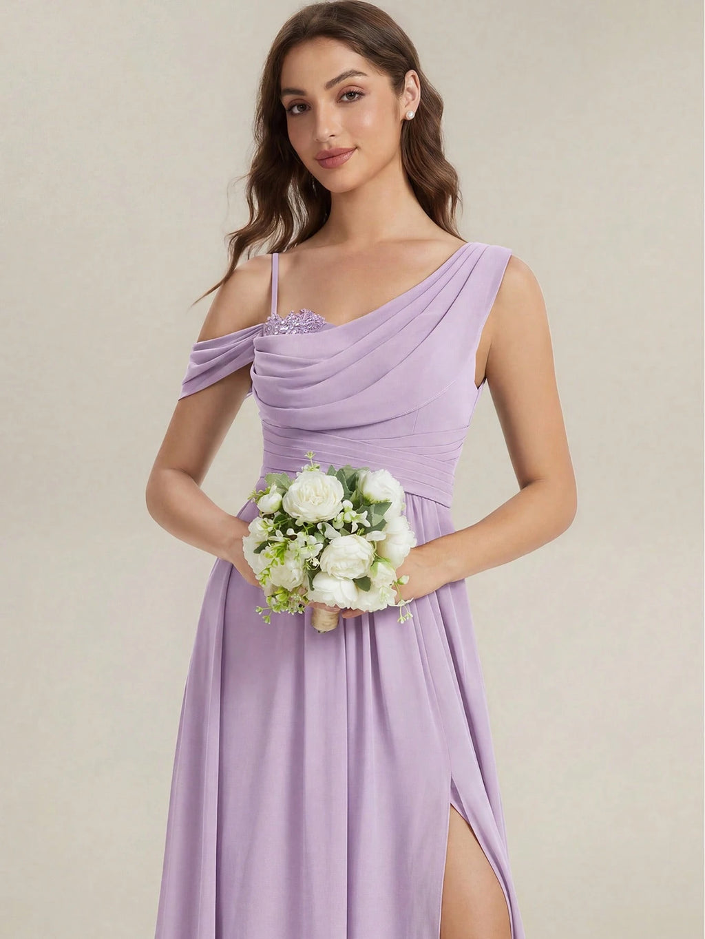 EVERPRETTY Elegant Chiffon Bridesmaid Dress, Pleated Neckline, Embroidered Floral, Long Length, Suitable For - image 16