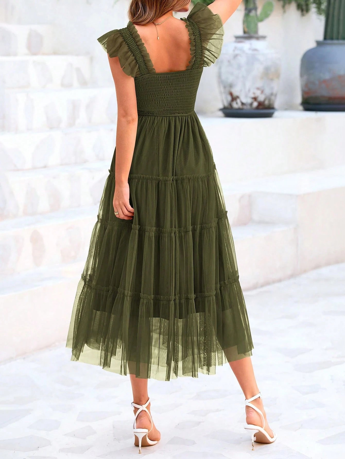Women's Summer Mid-Length Dress Casual Sleeveless Pleats Ruffled Tulle Flowing New Year Party Wedding Guest - image 2