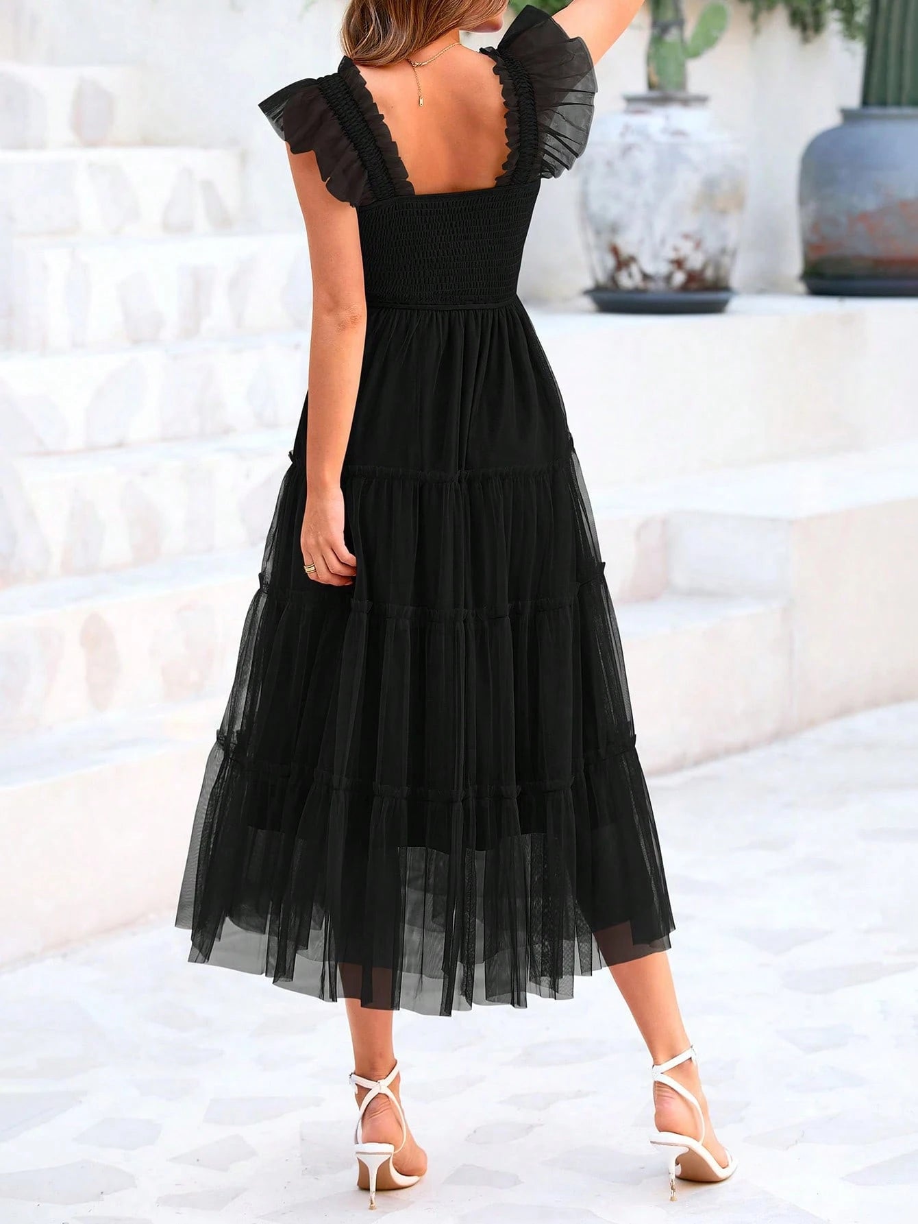 Women's Summer Mid-Length Dress Casual Sleeveless Pleats Ruffled Tulle Flowing New Year Party Wedding Guest - image 20