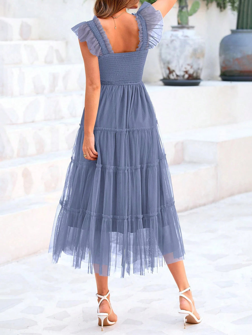 Women's Summer Mid-Length Dress Casual Sleeveless Pleats Ruffled Tulle Flowing New Year Party Wedding Guest - image 10